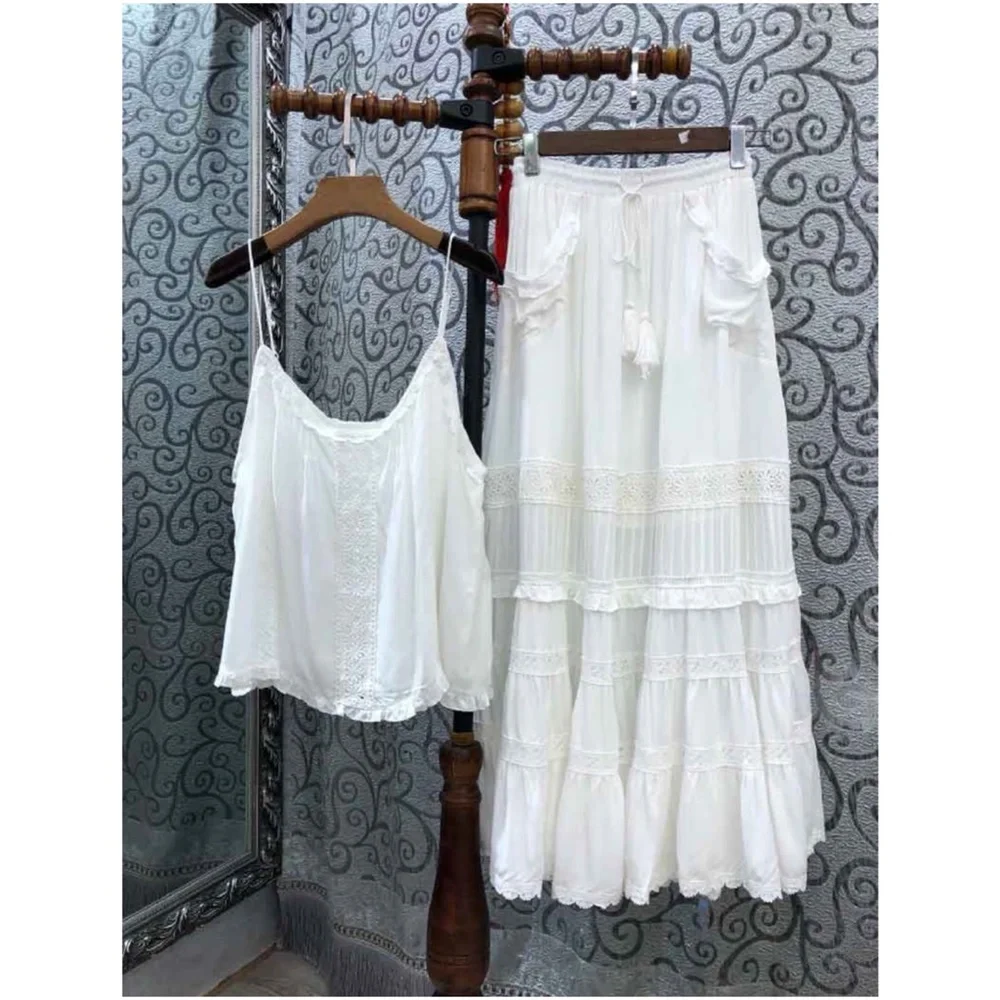 Gypsy Bohemian White Crochet Lace Maxi Skirt - Picture 6 of 11